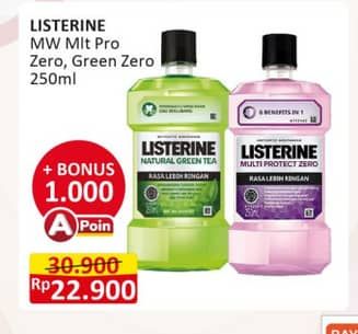 Promo Harga Listerine Mouthwash Antiseptic Multi Protect Zero, Natural Green Tea, Zero 250 ml - Alfamart