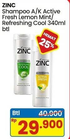 Promo Harga Zinc Shampoo Active Fresh Lemon, Refreshing Cool 340 ml - Indomaret
