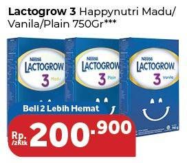 Promo Harga LACTOGROW 3 Susu Pertumbuhan Madu, Vanila, Plain per 2 box 750 gr - Carrefour