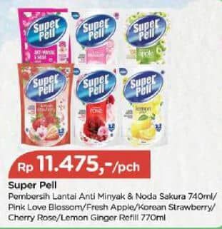 Promo Harga Super Pell Pembersih Lantai Love Blossom, Fresh Apple, Korean Strawberry, Cherry Rose, Lemon Ginger 770 ml - TIP TOP