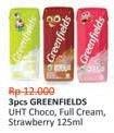 Promo Harga Greenfields UHT Choco Malt, Full Cream, Strawberry 125 ml - Alfamidi