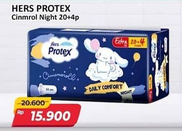Promo Harga Hers Protex Comfort Night Wing 30cm, Wing 35cm 24 pcs - Alfamart