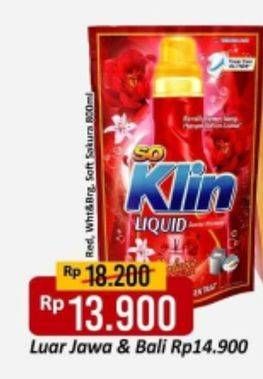 Promo Harga SO KLIN Liquid Detergent + Anti Bacterial Red Perfume Collection, Power Clean Action White Bright, + Softergent Soft Sakura 800 ml - Alfamart