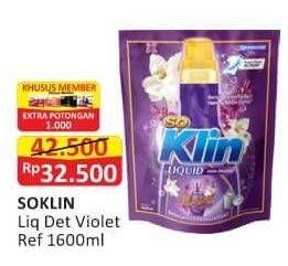 Promo Harga SO KLIN Liquid Detergent + Anti Bacterial Violet Blossom 1600 ml - Alfamart