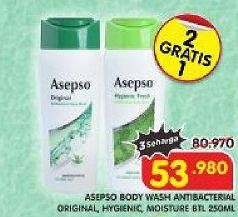 Promo Harga ASEPSO Body Wash Hygienic Fresh, Moisture Care, Original 250 ml - Superindo