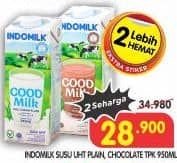 Promo Harga Indomilk Susu UHT Full Cream Plain, Cokelat 950 ml - Superindo