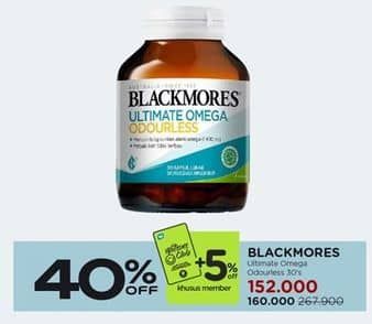 Blackmores Ultimate Omega Odourless 30 pcs Diskon 40%, Harga Promo Rp160.000, Harga Normal Rp267.900, Member Rp152.000, +Diskon 5% (Khusus Member), Khusus Member