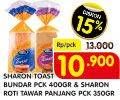 Promo Harga SHARON Round Toast 400gr/Roti Tawar Panjang 350gr  - Superindo