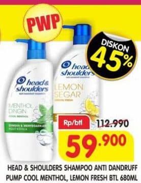 Promo Harga Head & Shoulders Shampoo Lemon Fresh, Cool Menthol 680 ml - Superindo