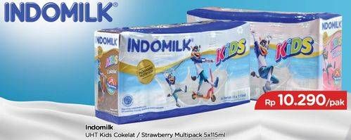 Promo Harga INDOMILK Susu UHT Kids Cokelat, Stroberi per 5 box 115 ml - TIP TOP