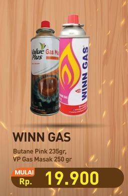Promo Harga WINN GAS Butane Pink 235gr, VALUE PLUS Gas Masak 250gr  - Hypermart