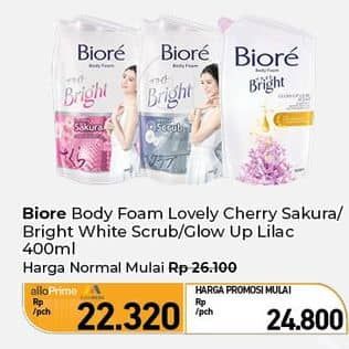 Promo Harga Biore Body Foam Bright Lovely Sakura Scent, White Scrub, Glow-Up Lilac Scent 400 ml - Carrefour