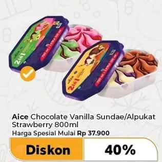 Promo Harga Aice Sundae Vanilla Chocolate, Alpukat Strawberry 800 ml - Carrefour