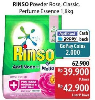 Promo Harga Rinso Anti Noda Deterjen Bubuk + Molto Pink Rose Fresh, + Molto Classic Fresh, + Molto Purple Perfume Essence 1800 gr - Alfamidi