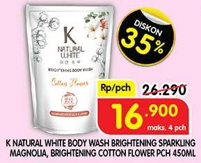 Promo Harga K Natural White Body Wash Sparkling Magnolia, Cotton Flower 450 ml - Superindo