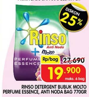 Promo Harga Rinso Anti Noda Deterjen Bubuk + Molto Purple Perfume Essence, + Molto Classic Fresh 770 gr - Superindo