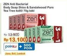 Promo Harga ZEN Anti Bacterial Body Soap Shiso Sandalwood, Pure Tea Tree 70 gr - Indomaret
