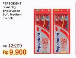 Promo Harga PEPSODENT Sikat Gigi Triple Clean Medium, Soft 3 pcs - Indomaret