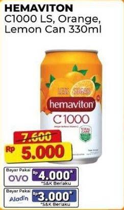 Promo Harga Hemaviton C1000 Less Sugar, Orange, Lemon 330 ml - Alfamart