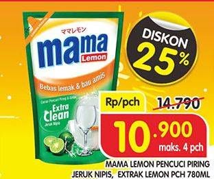 Promo Harga MAMA LEMON Cairan Pencuci Piring Jeruk Nipis, Lemon 780 ml - Superindo