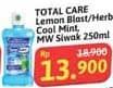 Promo Harga Total Care Mouthwash Lemon Herbs, Cool Mint, Siwak Salt 250 ml - Alfamidi