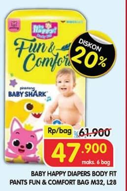 Promo Harga Baby Happy Baby Diapers Pants Fun & Comfort M32, L28 28 pcs - Superindo