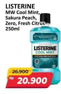 Promo Harga Listerine Mouthwash Antiseptic Cool Mint, Sakura Peach, Zero, Fresh Citrus 250 ml - Alfamart