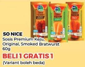 Promo Harga So Nice Sosis Siap Makan Premium Smoked Bratwurst, Original, Keju 60 gr - Yogya