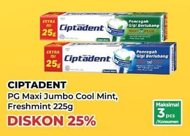 Promo Harga Ciptadent Pasta Gigi Maxi 12 Plus Cool Mint, Fresh Mint 250 gr - Yogya