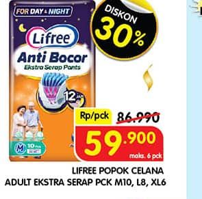 Promo Harga Lifree Popok Celana Ekstra Serap L8, M10, XL6 6 pcs - Superindo