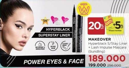 Promo Harga MAKE OVER Hyperblack Super Stay Liner + Lash Impulse Mascara  - Watsons