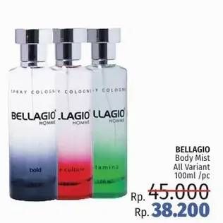 Promo Harga BELLAGIO Spray Cologne (Body Mist) All Variants 100 ml - LotteMart