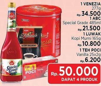 Promo Harga Paket 50rb (Venezia + ABC syrup special grade + Luwak kopi murni + Teh Poci)  - LotteMart