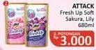 Promo Harga Attack Fresh Up Softener Sakura Blossom, Dazzling Lilac 680 ml - Alfamidi