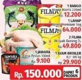 Promo Harga BANGO Kecap 220ml + LAHAP Beras 5kg + 2 FILMA Minyak Goreng 2ltr + Ayam Broiler (700-800gr) + JAWARA Sambal 130ml  - LotteMart