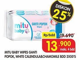 Promo Harga MITU Baby Wipes White Calendula per 2 pouch 50 pcs - Superindo
