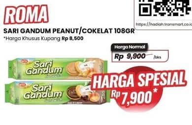 Promo Harga Roma Sari Gandum Peanut Butter, Susu Cokelat 115 gr - Carrefour