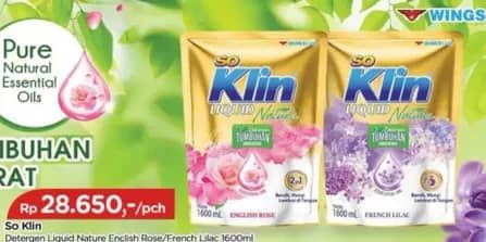 Promo Harga So Klin Liquid Detergent Nature English Rose 1600 ml - TIP TOP