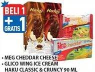 Promo Harga MEG Cheddar Cheese/ Glico Haku Classic & Crunchy Ice Cream 90ml  - Hypermart