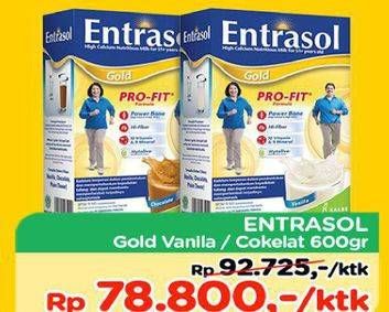 Promo Harga ENTRASOL Gold Susu Bubuk Vanilla, Chocolate 600 gr - TIP TOP