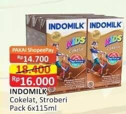 Promo Harga INDOMILK Susu UHT Kids Cokelat, Stroberi per 6 tpk 115 ml - Alfamart