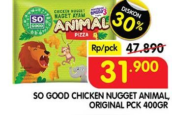 Promo Harga So Good Chicken Nugget Animal, Original 400 gr - Superindo