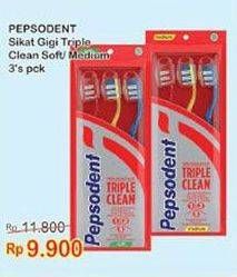 Promo Harga PEPSODENT Sikat Gigi Triple Clean Medium, Soft 3 pcs - Indomaret