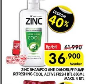 Promo Harga Zinc Shampoo Refreshing Cool, Active Fresh Lemon 680 ml - Superindo