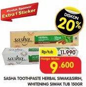 Promo Harga SASHA Toothpaste Herbal, Siwak Sirih, Whitening Siwak 150 gr - Superindo