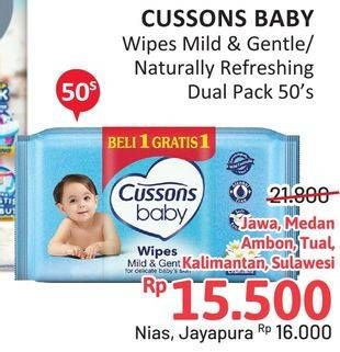 Promo Harga CUSSONS BABY Wipes Mild Gentle, Naturally Refreshing 50 sheet - Alfamidi