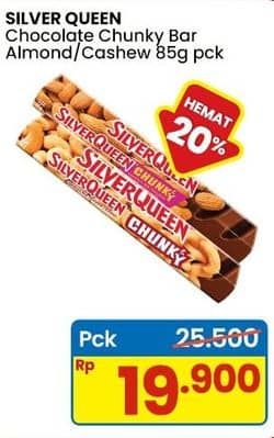Promo Harga Silver Queen Chunky Bar Almonds, Cashew 85 gr - Indomaret