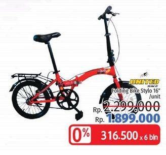 Promo Harga UNITED Folding Bike Stylo 16"  - LotteMart