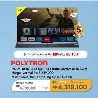 Promo Harga Polytron 4K UHD Smart Cinemax Soundbar Google TV 43 Inch PLD 43BUG5959  - Carrefour