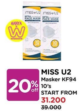 Promo Harga MISS U2 Masker KF94 10 pcs - Watsons